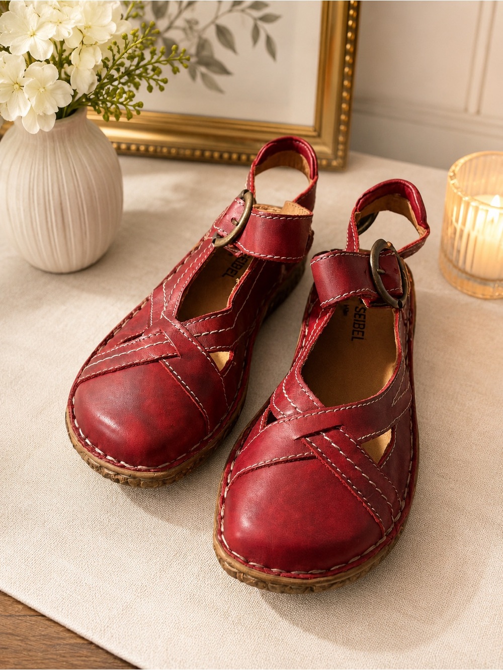 Josef Seibel Red Leather Mary Jane Shoes EU 37 / US Women’s 6.5–7 • New in Box